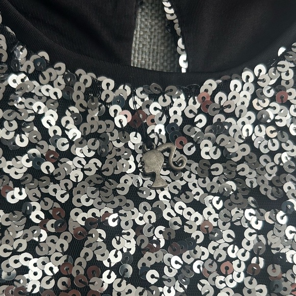 Barbie Holiday Sequined Girl's Dress Black and Silver Midi Size 8 - Picture 7 of 13